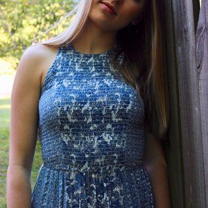 Blue Patterned Long & Flowy Maxi dress
